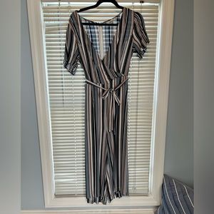 White and Black Striped Jumpsuit